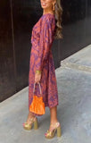 DERMEARNE 2025 Autumn New Women's Fashion Printed Sexy V-neck Casual Comfortable Nine Inch Sleeve Medium Length Dress For Women