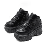 DERMEARNE 2025 New Punk Style Women Shoes Gothic Ankle Rock Boots Lace-up Heel Height 9CM Platform Shoes Woman Metal Decor Woman Sneakers