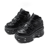 DERMEARNE 2025 New Punk Style Women Shoes Gothic Ankle Rock Boots Lace-up Heel Height 9CM Platform Shoes Woman Metal Decor Woman Sneakers