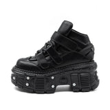 DERMEARNE 2025 New Punk Style Women Shoes Gothic Ankle Rock Boots Lace-up Heel Height 9CM Platform Shoes Woman Metal Decor Woman Sneakers