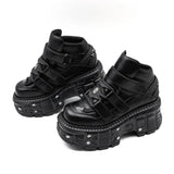 DERMEARNE 2025 New Punk Style Women Shoes Gothic Ankle Rock Boots Lace-up Heel Height 9CM Platform Shoes Woman Metal Decor Woman Sneakers