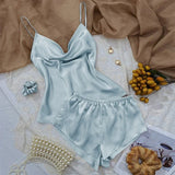 DERMEARNE 3 Pcs Set Women Pajama Sets Fashion Soild Suspenders and Shorts With Hanging Bag Home Wear Set Sexy Suspenders