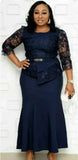 DERMEARNE 4XL 5XL Plus Size Christmas Dresses Women O Neck 3/4 Sleeve Long Maxi Dress Fashion Lace Patchwork Night Party Dress Vestidos