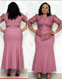 DERMEARNE 4XL 5XL Plus Size Christmas Dresses Women O Neck 3/4 Sleeve Long Maxi Dress Fashion Lace Patchwork Night Party Dress Vestidos