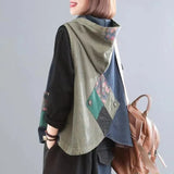 DERMEARNE 5XL Denim Vest Women's Hooded Sleeveless Jacket Spring Summer 2024 New Femme Korean Vintage Printed Patchwork Denim Waistcoat