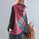 DERMEARNE 5XL Denim Vest Women's Hooded Sleeveless Jacket Spring Summer 2024 New Femme Korean Vintage Printed Patchwork Denim Waistcoat
