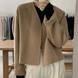 Women Elegant Open Stitch Woolen Jacket Long Sleeve V Neck Classic Style Autumn Casual Jacket CA319