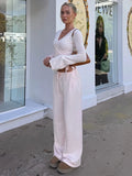 DERMEARNE Absobe Autumn Winter Loose Pants Leisure Suit Women Flare Sleeve Crop Cardigan Top Lace-up Solid 2 Piece Set Fashion Outfit