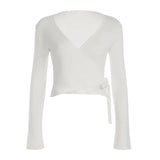 DERMEARNE Absobe Autumn Winter Loose Pants Leisure Suit Women Flare Sleeve Crop Cardigan Top Lace-up Solid 2 Piece Set Fashion Outfit