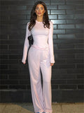 DERMEARNE Absobe Basic Wide Leg Pants Leisure Suit Women Crew Solid Long Sleeve Top Casual Loose Trousers 2 Piece Set Hottie Streetwear