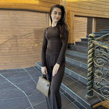 DERMEARNE Absobe Basic Wide Leg Pants Leisure Suit Women Crew Solid Long Sleeve Top Casual Loose Trousers 2 Piece Set Hottie Streetwear
