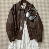 DERMEARNE American Retro Black Leather Coat Women New Spring Autumn High Fashion Lapel Motorcycle Women Tops Leather Jacket Coat