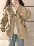 Dermearne American Retro Hooded Jacket for Women's Spring 2024 New Loose and High-end Feeling Small Loose Zippered Work Jacket Windbreaker