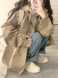 Dermearne American Retro Hooded Jacket for Women's Spring 2024 New Loose and High-end Feeling Small Loose Zippered Work Jacket Windbreaker
