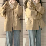 Dermearne American Retro Hooded Jacket for Women's Spring 2024 New Loose and High-end Feeling Small Loose Zippered Work Jacket Windbreaker