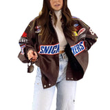 DERMEARNE American Retro Motorcycle Jacket Long Sleeve Print Streetwear Harajuku Coat Sweatshirt Spring Autumn Casual Loose Outerwear Tops