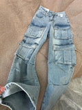 DERMEARNE American Retro Multi Pocket Jeans for Women Y2k Oversize Street Straight Trousers 2024 New High Waist Loose Wide Leg Pants
