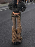 DERMEARNE American Retro Raw Edge Micro-flared Jeans Millennial Fashion High Street Jeans Harajuku Hip Hop Y2k Trousers Vintage Clothes