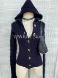 DERMEARNE American Style Korean Style Hooded Knitted Cardigan Design Aesthetics Casual Slim Fit Sweater Jacket Y2k-grils Fashion Clothing
