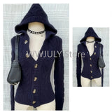 DERMEARNE American Style Korean Style Hooded Knitted Cardigan Design Aesthetics Casual Slim Fit Sweater Jacket Y2k-grils Fashion Clothing