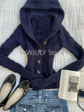 DERMEARNE American Style Korean Style Hooded Knitted Cardigan Design Aesthetics Casual Slim Fit Sweater Jacket Y2k-grils Fashion Clothing
