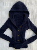 DERMEARNE American Style Korean Style Hooded Knitted Cardigan Design Aesthetics Casual Slim Fit Sweater Jacket Y2k-grils Fashion Clothing