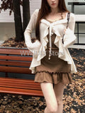 DERMEARNE American Style Vintage 2 Piece Set Spicy Girl Sexy Sleeveless Mini Dress + Knitted Ruffle Y2k Cardigan Korean Fashion Suit Woman