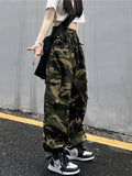 DERMEARNE American Vintage Camouflage Cargo Pants Women Summer New Streetwear Loose Straight Wide Leg Trousers Woman