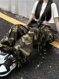 DERMEARNE American Vintage Camouflage Cargo Pants Women Summer New Streetwear Loose Straight Wide Leg Trousers Woman