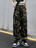 DERMEARNE American Vintage Camouflage Cargo Pants Women Summer New Streetwear Loose Straight Wide Leg Trousers Woman