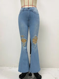 DERMEARNE Ankle Length Flare Jeans Hole Denim Pants Distressed Ripped Jean Pockets Punk Style Loose High Waist Washed Zipper Fly 2024