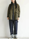 DERMEARNE Army Green Cargo Denim Jacket Women Men Spring Clothing Harajuku Jeans Coat Fashion Military Casual Workwear Japanese Streetwear