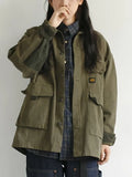 DERMEARNE Army Green Cargo Denim Jacket Women Men Spring Clothing Harajuku Jeans Coat Fashion Military Casual Workwear Japanese Streetwear