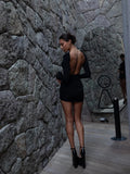 DERMEARNE Articat Autumn 2024 Long Sleeve Tight Dress For Women Sexy Backless Bodycon Mini Dress Fold Female Party Club  Evening Dress