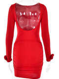 DERMEARNE Articat Autumn 2024 Long Sleeve Tight Dress For Women Sexy Backless Bodycon Mini Dress Fold Female Party Club  Evening Dress