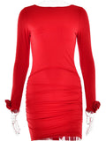DERMEARNE Articat Autumn 2024 Long Sleeve Tight Dress For Women Sexy Backless Bodycon Mini Dress Fold Female Party Club  Evening Dress