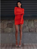 DERMEARNE Articat Autumn 2024 Long Sleeve Tight Dress For Women Sexy Backless Bodycon Mini Dress Fold Female Party Club  Evening Dress