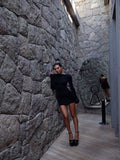 DERMEARNE Articat Autumn 2024 Long Sleeve Tight Dress For Women Sexy Backless Bodycon Mini Dress Fold Female Party Club  Evening Dress