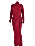 DERMEARNE Articat High Neck Long Sleeve Bodycon Dress For Women Tight Elastic Lace Up Maxi Long Dress Autumn 2024 New Party Club Vestidos