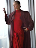 DERMEARNE Articat High Neck Long Sleeve Bodycon Dress For Women Tight Elastic Lace Up Maxi Long Dress Autumn 2024 New Party Club Vestidos