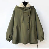 Dermearne Autumn Chic Women's Windbreaker Contrast Fake Two-Piece Zip Button Wind Coat Belt Hoodie Casual All-Match Trend Outwear Jacket