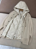 DERMEARNE Autumn Winter B*C Women's Cashmere Knitted Hooded Jacket Woman Goose Down Vest 2-Piece Set