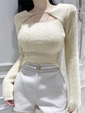 DERMEARNE Autumn Winter Korean Style Clothes Soft Pullovers Sweater Women Long Sleeve Sexy Slim Knitted Crop Tops Female Sueters De Mujer