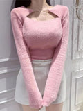 DERMEARNE Autumn Winter Korean Style Clothes Soft Pullovers Sweater Women Long Sleeve Sexy Slim Knitted Crop Tops Female Sueters De Mujer