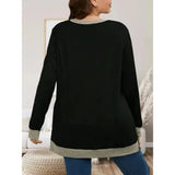 DERMEARNE Autumn/Winter Plus Size Women's XL-5XL Casual Color Blocking Long-sleeved T-shirt Pullover Fashionable Crew-neck Sweatshirt Top