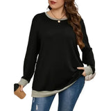 DERMEARNE Autumn/Winter Plus Size Women's XL-5XL Casual Color Blocking Long-sleeved T-shirt Pullover Fashionable Crew-neck Sweatshirt Top
