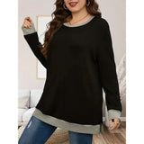 DERMEARNE Autumn/Winter Plus Size Women's XL-5XL Casual Color Blocking Long-sleeved T-shirt Pullover Fashionable Crew-neck Sweatshirt Top
