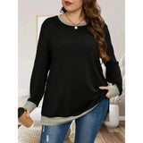 DERMEARNE Autumn/Winter Plus Size Women's XL-5XL Casual Color Blocking Long-sleeved T-shirt Pullover Fashionable Crew-neck Sweatshirt Top