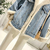 DERMEARNE Autumn Winter Pure Cotton Retro Style Double-sided Wearable Large Fur Collar Women's Denim Jacket Loose and Soft Denim Jacket