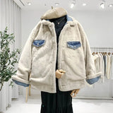 DERMEARNE Autumn Winter Pure Cotton Retro Style Double-sided Wearable Large Fur Collar Women's Denim Jacket Loose and Soft Denim Jacket